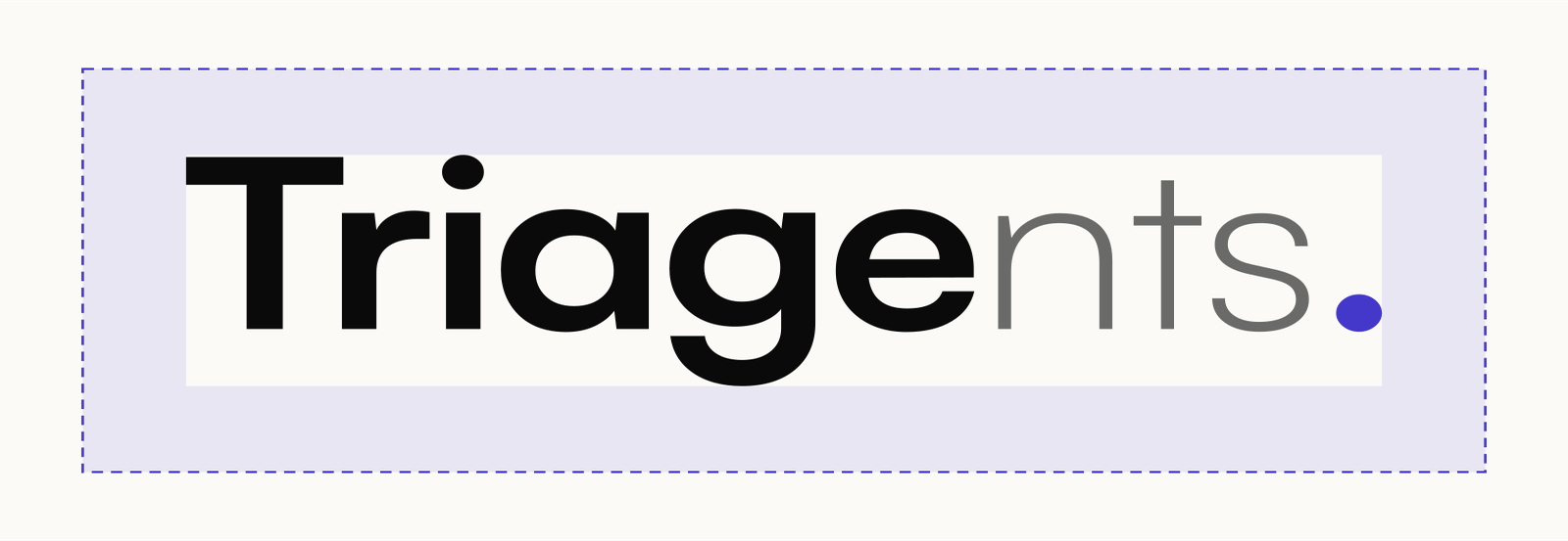 The Triagents wordmark inside a dashed box, with the clear space shown as a tinted band half the height of the T on every side